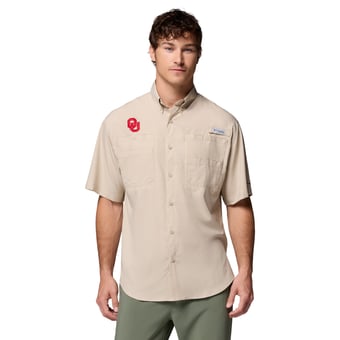 Men's Columbia Tan Oklahoma Sooners Tamiami Omni-Shade Button-Down Shirt