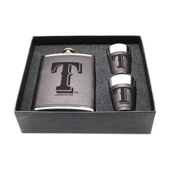 Texas Rangers Three-Piece Leather Flask & Shot Glass Set