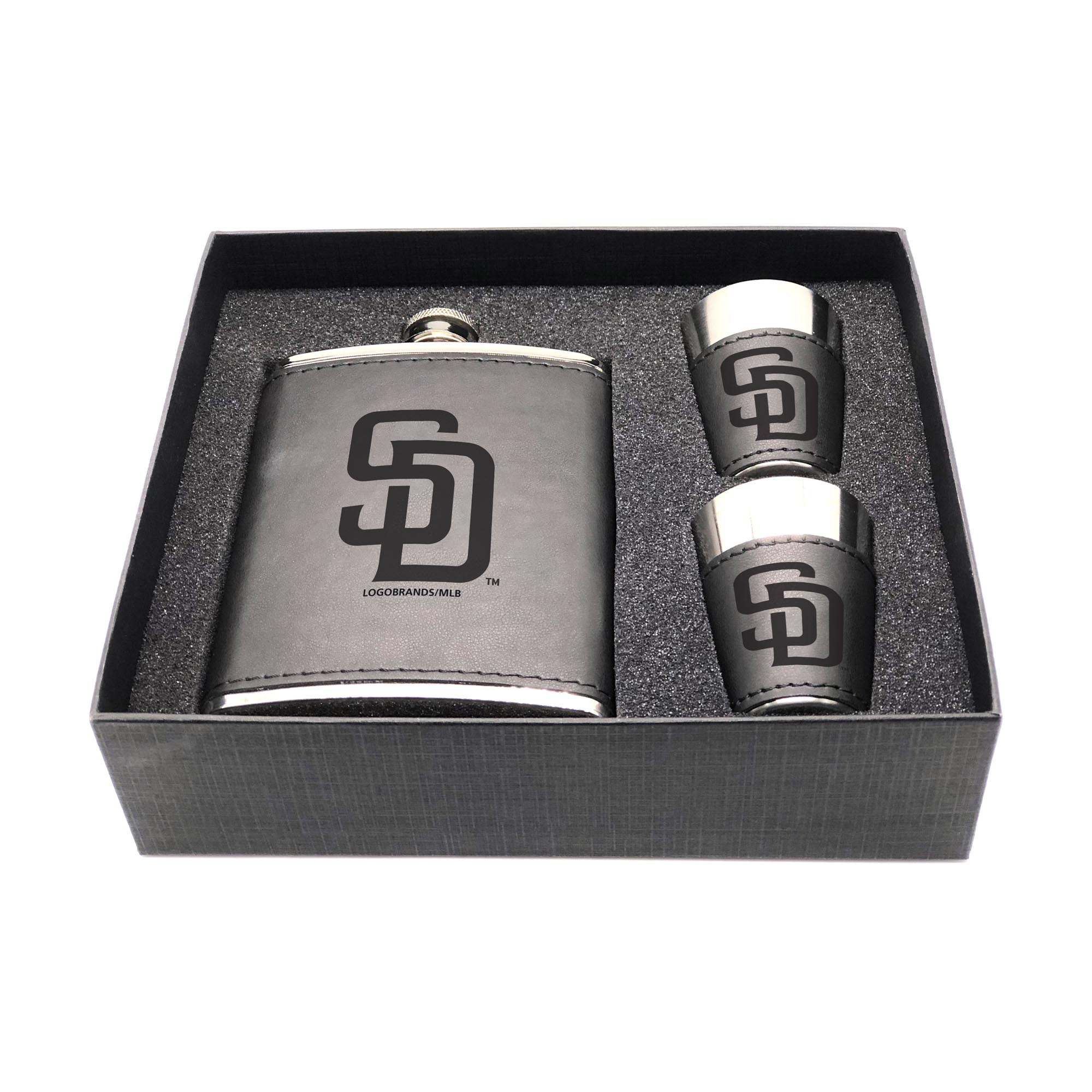 San Diego Padres Three-Piece Leather Flask & Shot Glass Set