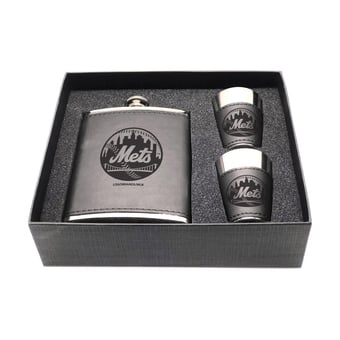 New York Mets Three-Piece Leather Flask & Shot Glass Set