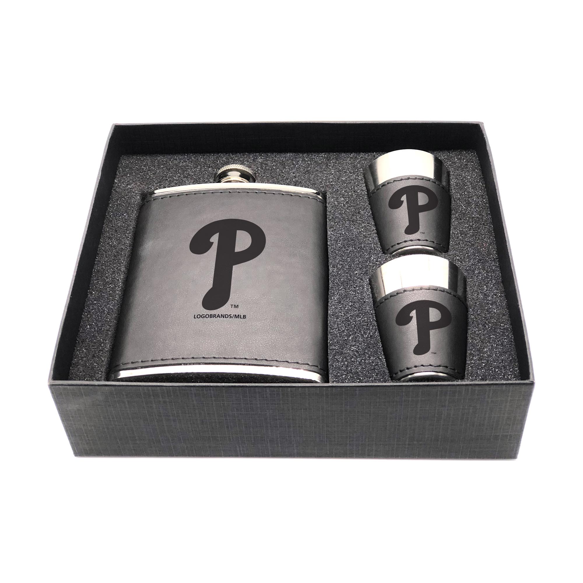 Philadelphia Phillies Three-Piece Leather Flask & Shot Glass Set