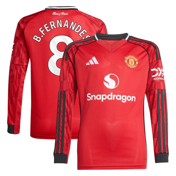 Maillot Domicile Manchester United adidas 2025-26 - Enfant - Manches longues avec flocage B. Fernandes 8