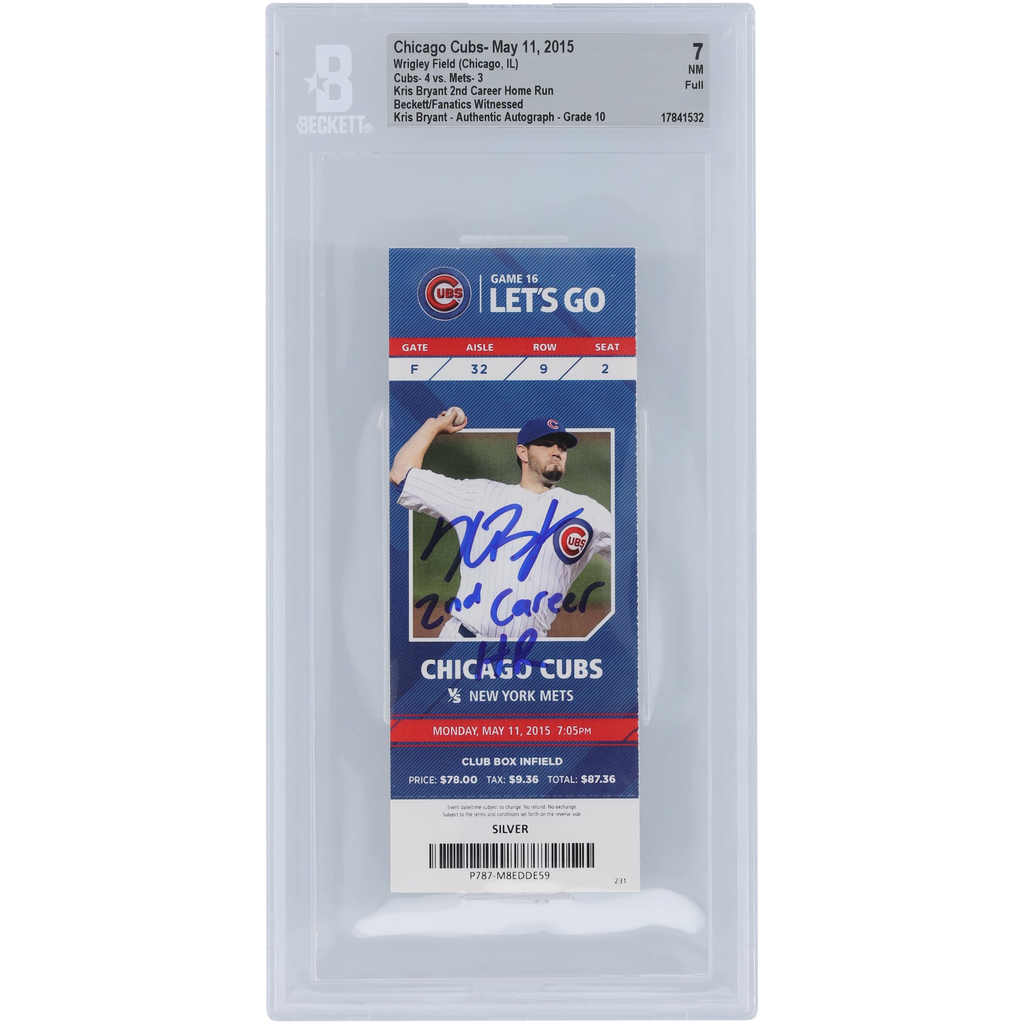 Kris Bryant Chicago Cubs 2nd Career Home Run Beckett Fanatics Witnessed Authenticated /10 Ticket from May 11