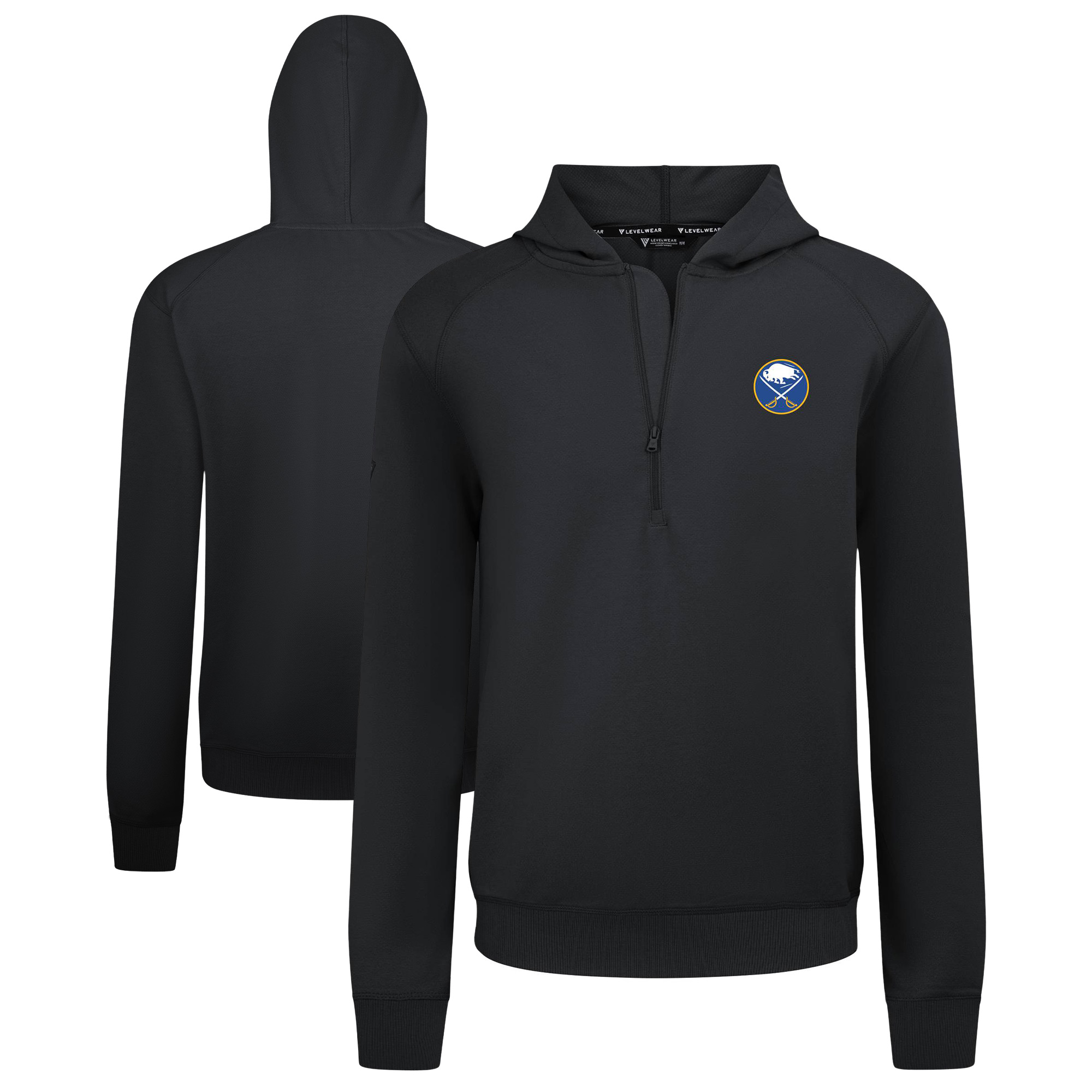 Men’s Levelwear Black Buffalo Sabres Technic Quarter-Zip Pullover Hoodie Men’s Levelwear Black Buffalo Sabres Technic Quarter-Zip Pullover Hoodie