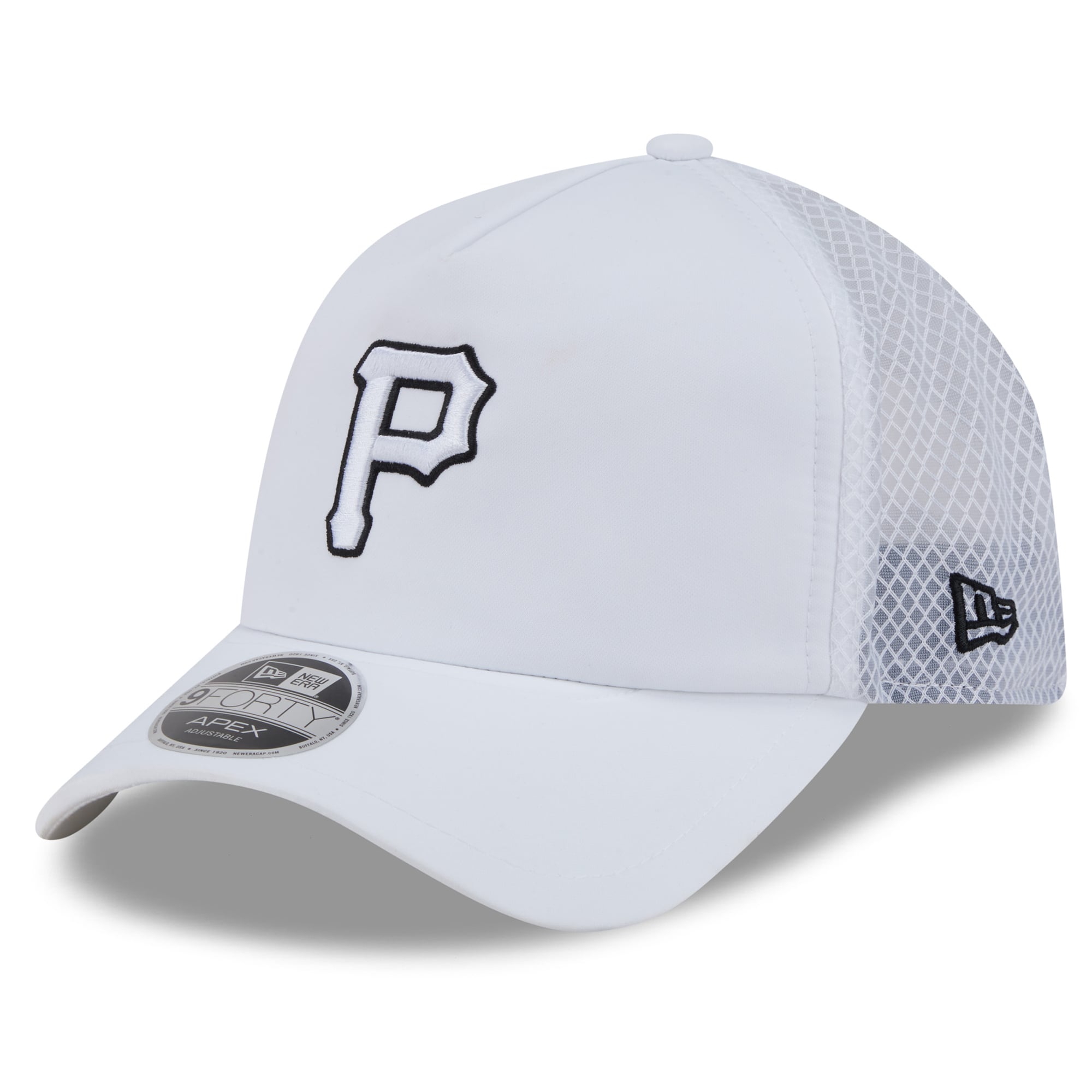 Men's New Era White Pittsburgh Pirates 2026 Batting Practice Apex 9FORTY Adjustable Trucker Hat
