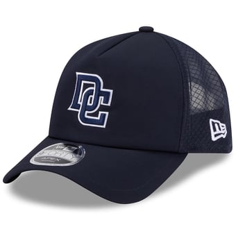 Men's New Era Navy Washington Nationals 2026 Batting Practice Apex 9FORTY Adjustable Trucker Hat