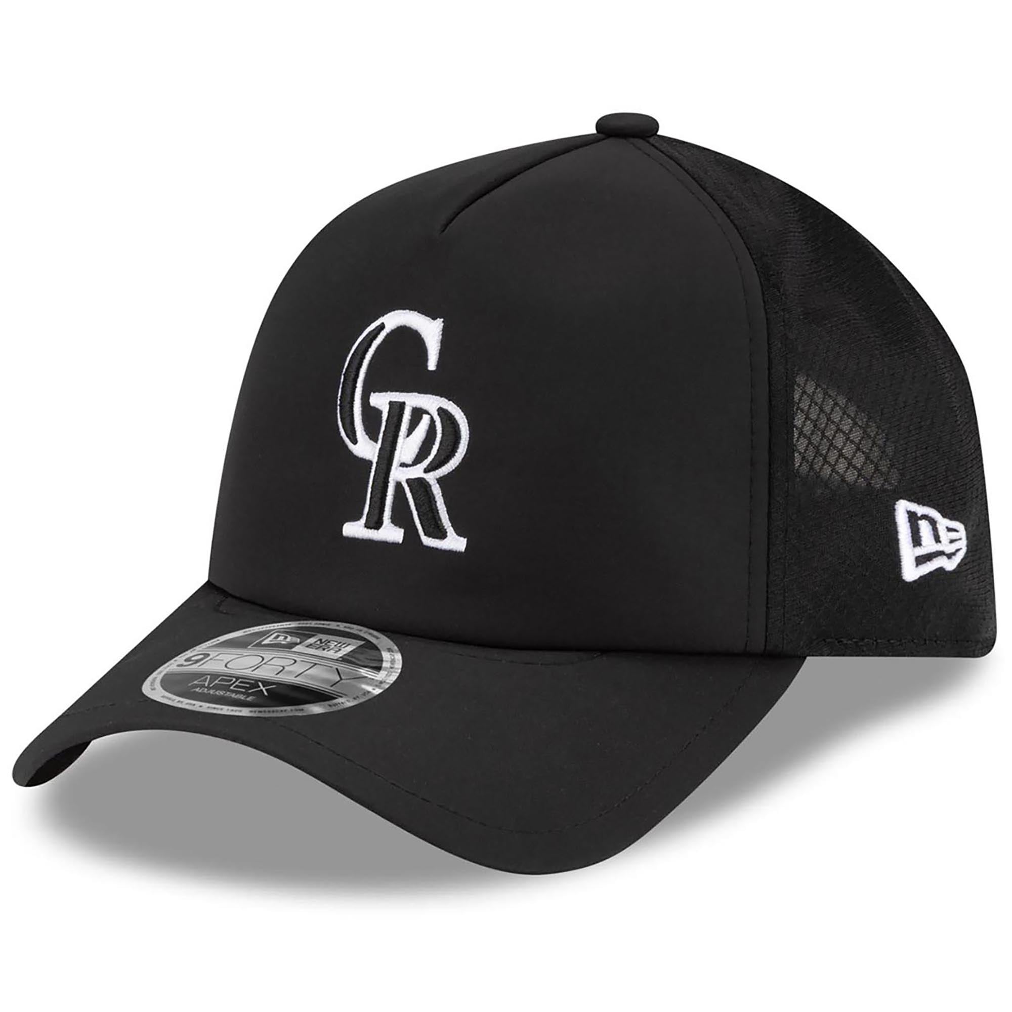 Men's New Era Black Colorado Rockies 2026 Batting Practice Apex 9FORTY Adjustable Trucker Hat