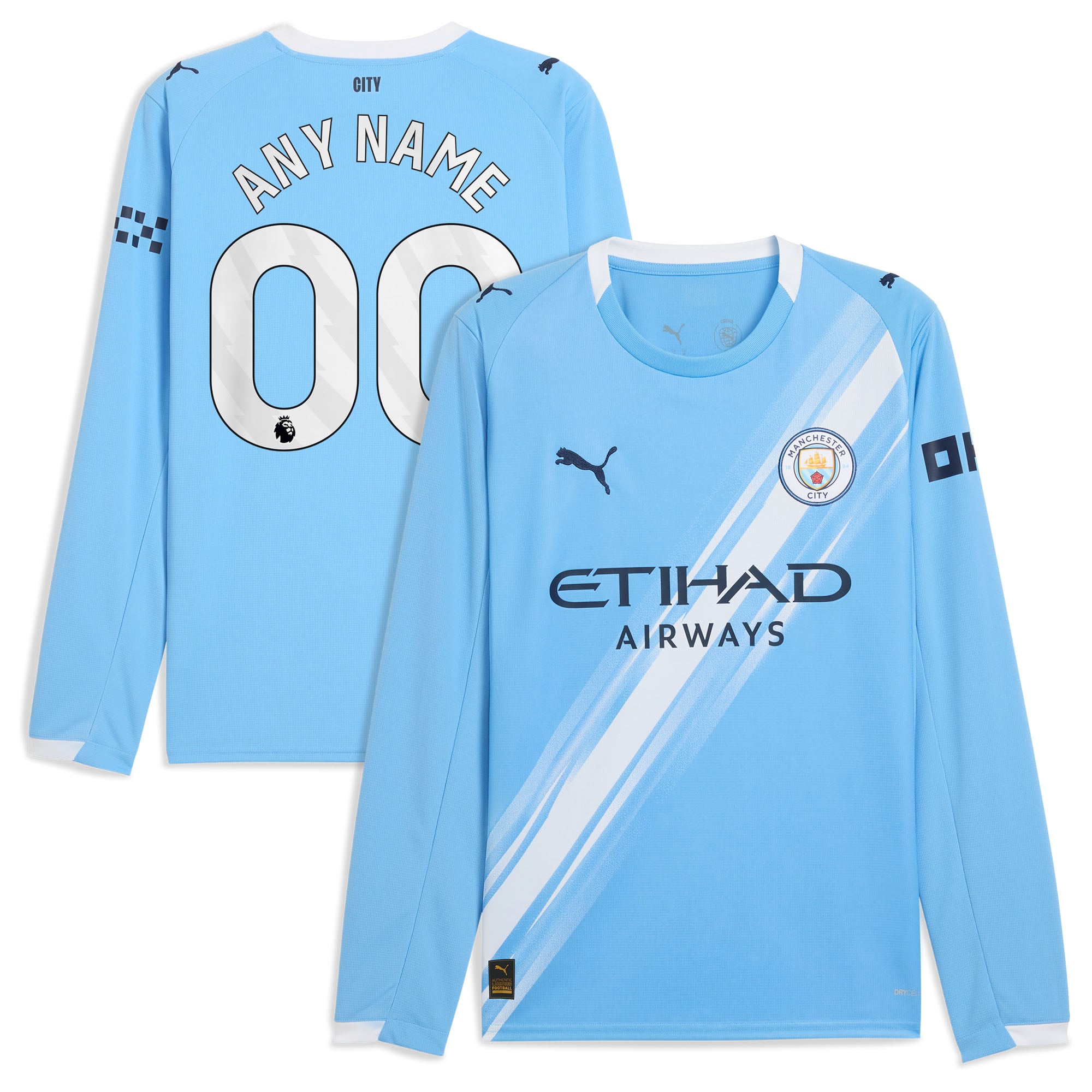Men's Puma  Sky Blue Manchester City 2025/26 Home Replica Long Sleeve Custom Jersey