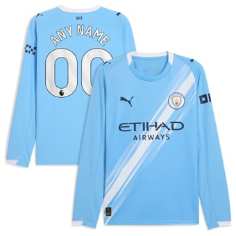 Men's Puma Sky Blue Manchester City 2025/26 Home Replica Long Sleeve Custom Jersey