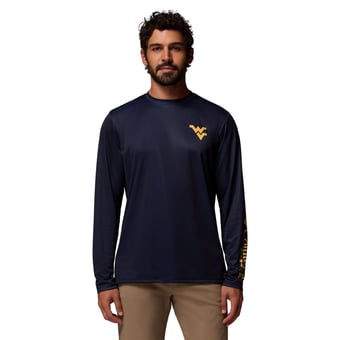 Men's Columbia  Navy West Virginia Mountaineers PHG Terminal Shot Omni Shade 3-Hit Long Sleeve T-Shirt