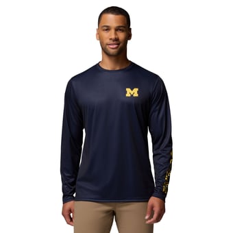 Men's Columbia  Navy Michigan Wolverines PHG Terminal Shot 3-Hit Long Sleeve T-Shirt
