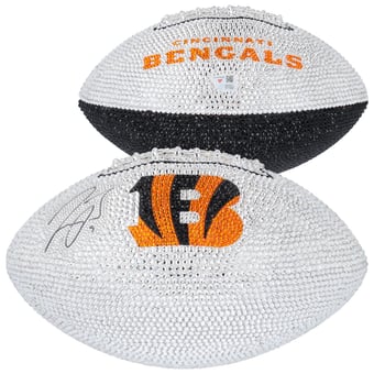 Joe Burrow Cincinnati Bengals Autographed Swarovski Crystal White Panel Football - Art by Rock On Sports