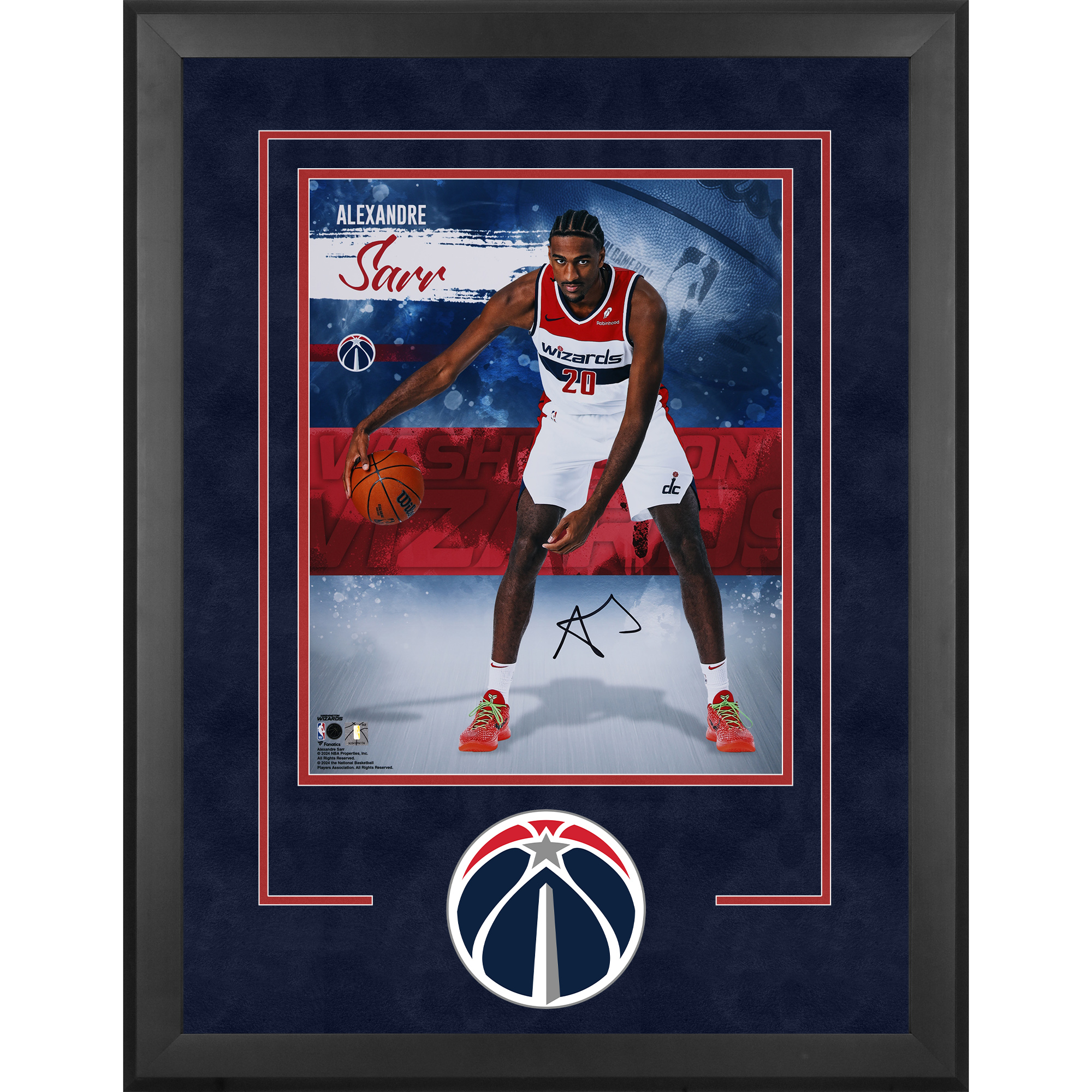 Alexandre Sarr Washington Wizards Autographed Deluxe Framed 16" x 20" Stylized Photograph