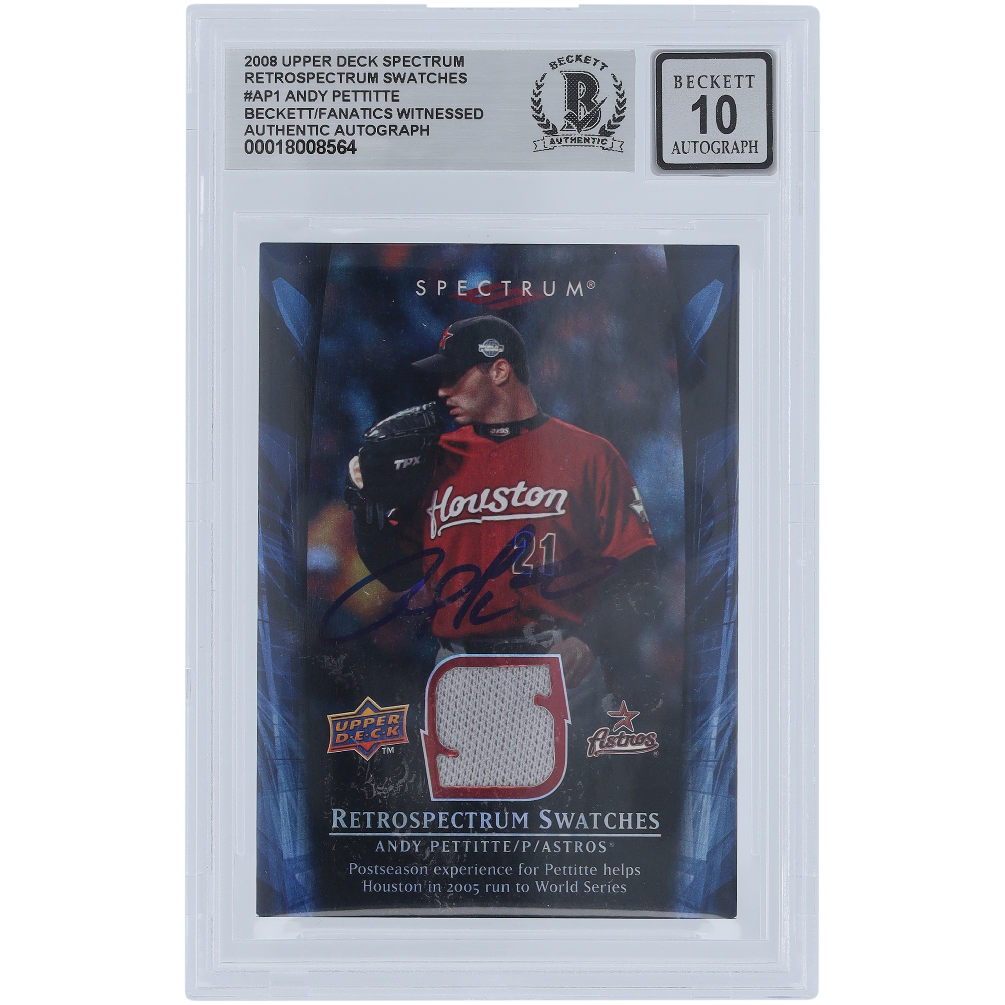 Andy Pettitte Houston Astros Autographed 2008 Upper Deck Spectrum Retrospectrum GU Relic #RS-AP1 Beckett Fanatics Witnessed Authenticated 10 Card