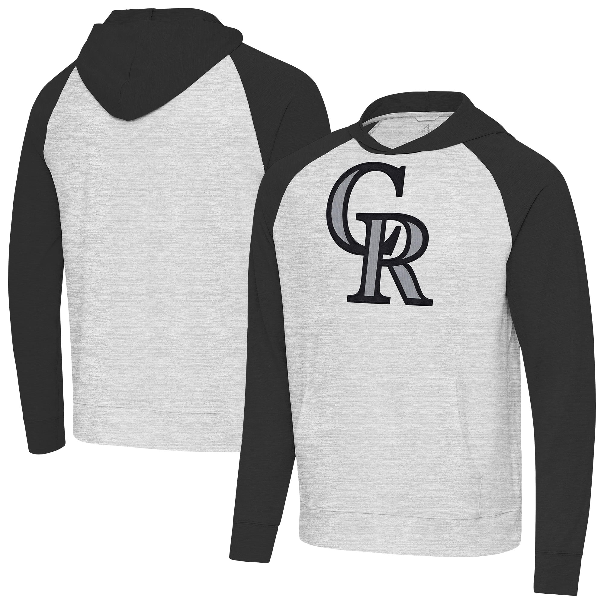 Men's Antigua Black/Heather Gray Colorado Rockies Urgent Pullover Hoodie