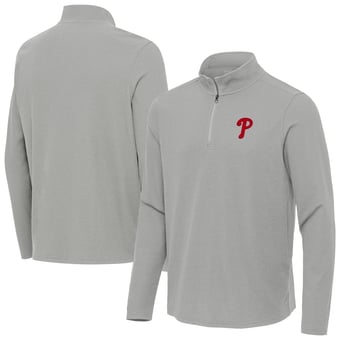Men's Antigua Heather Gray Philadelphia Phillies Sync Tri-Blend Quarter-Zip Pullover
