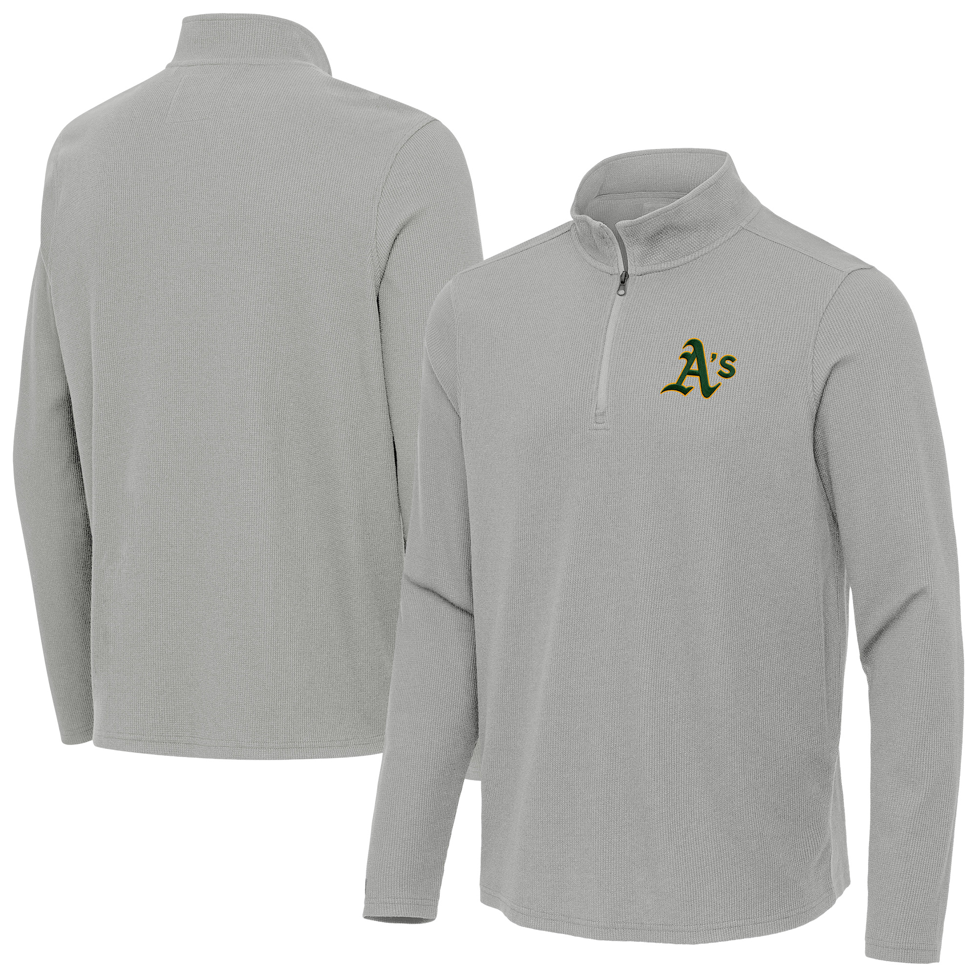 Men's Antigua Heather Gray Athletics Sync Tri-Blend Quarter-Zip Pullover