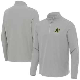 Men's Antigua Heather Gray Athletics Sync Tri-Blend Quarter-Zip Pullover
