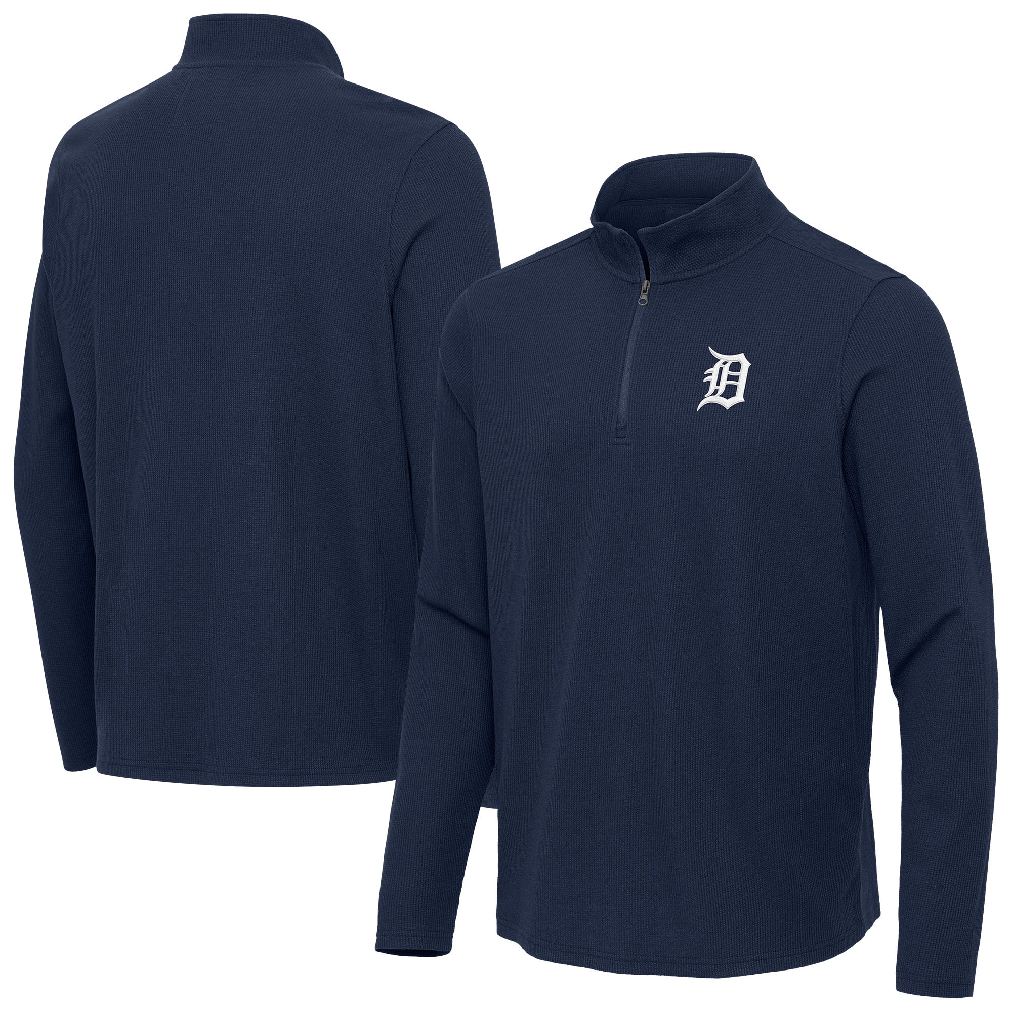 Men's Antigua Heather Navy Detroit Tigers Sync Tri-Blend Quarter-Zip Pullover