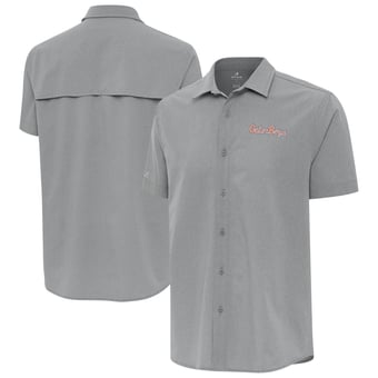 Men's Antigua  Gray Florida Gators GatorBoys Activate Woven Short Sleeve Button-Up Shirt