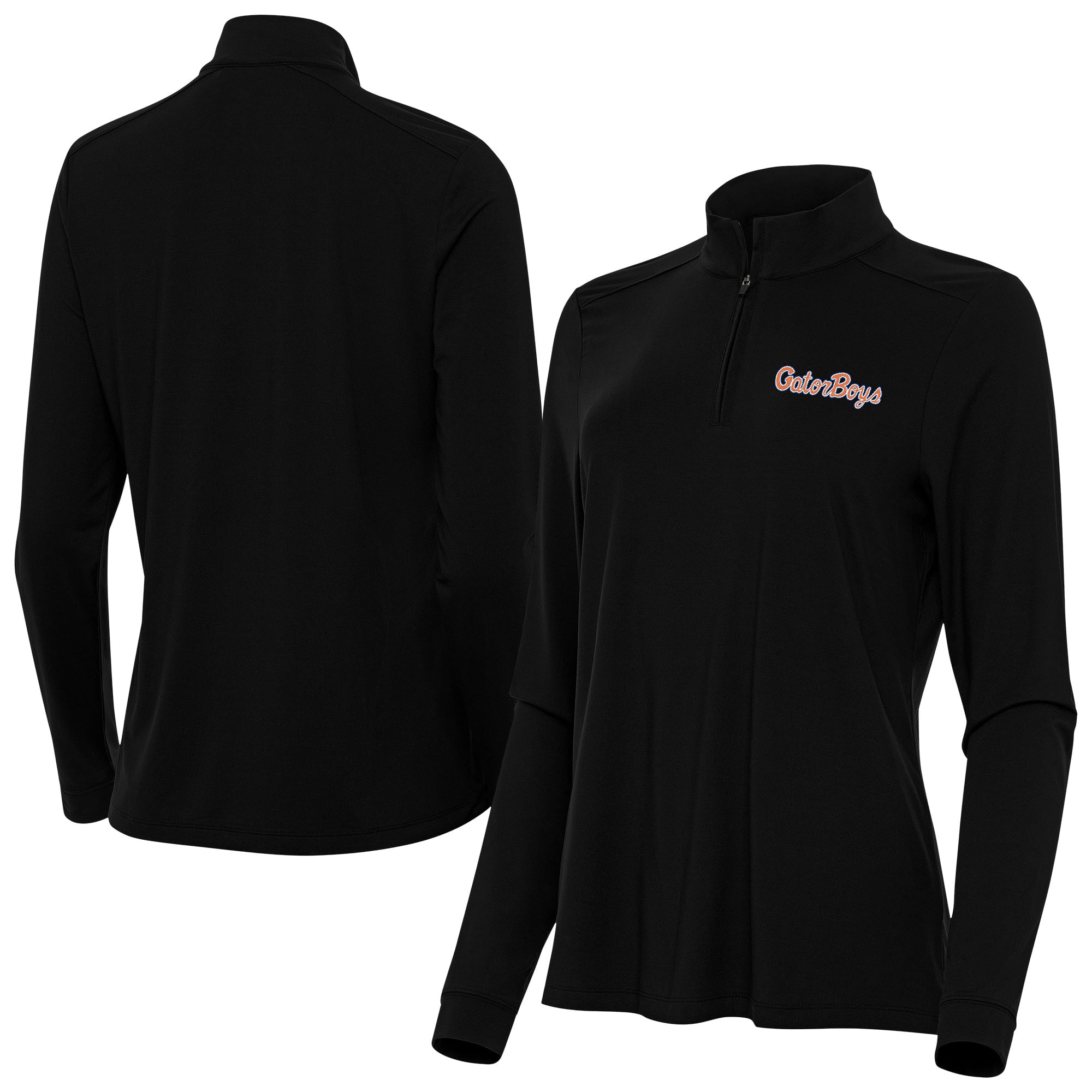 Women's Antigua Black Florida Gators GatorBoys Intent Quarter-Zip Pullover