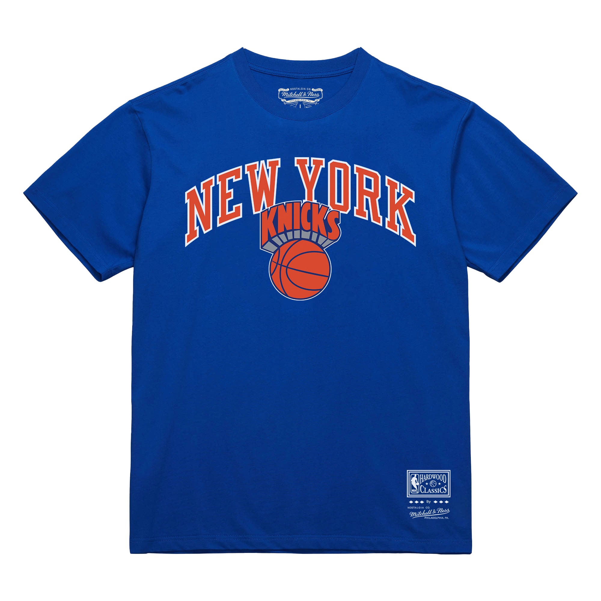 Men's Mitchell & Ness Blue New York Knicks Hardwood Classics Vintage Logo T-Shirt