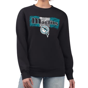 Women's Starter Black Florida Marlins Team Color Shading Fleece Pullover Sweatshirt