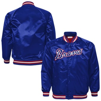 Youth Mitchell & Ness Royal Atlanta Braves Cooperstown Collection Raglan Satin Full-Snap Jacket