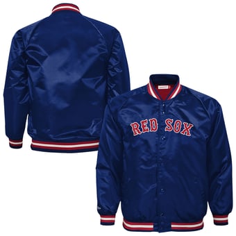 Youth Mitchell & Ness Navy Boston Red Sox Cooperstown Collection Raglan Satin Full-Snap Jacket
