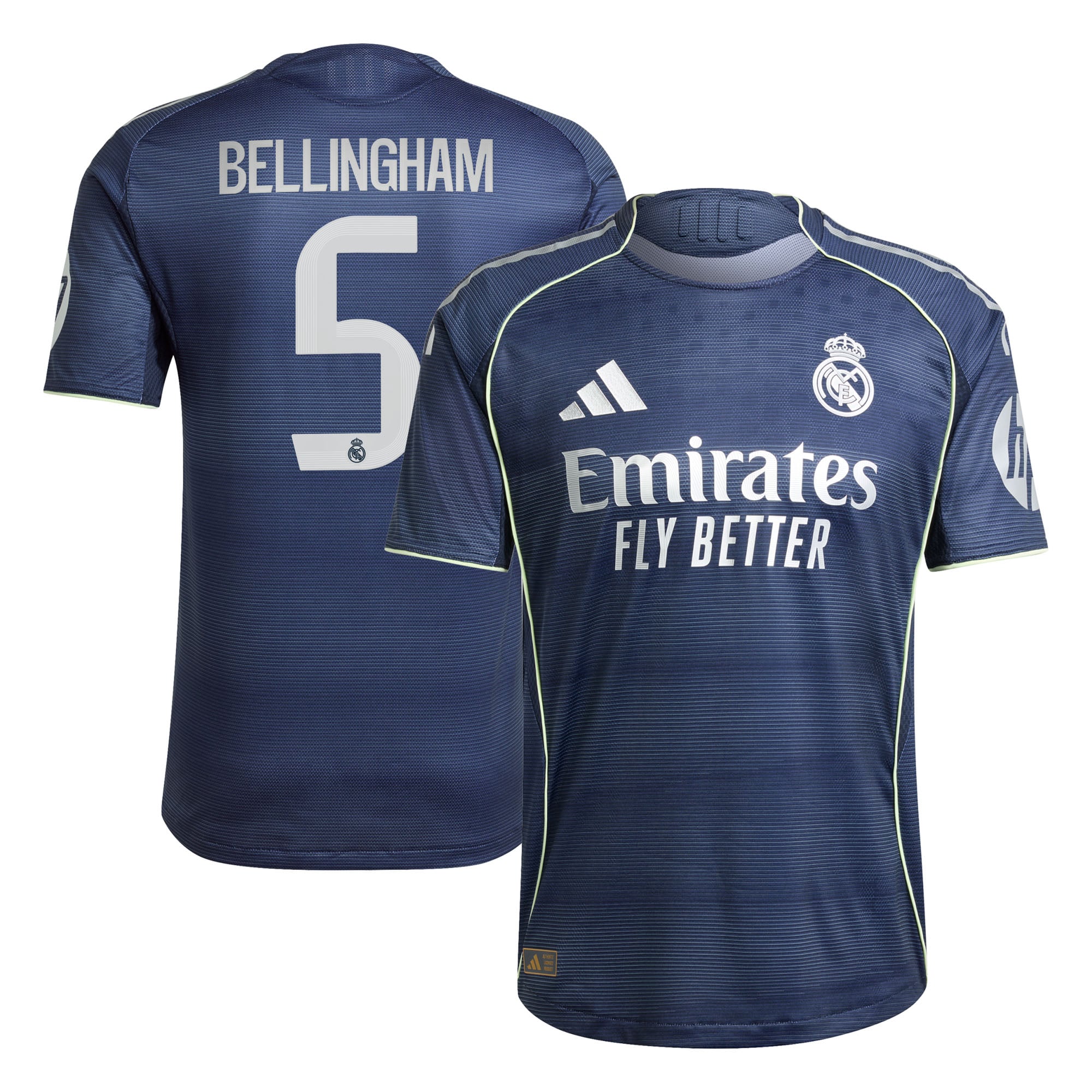 Maillot Extérieur Authentique Real Madrid adidas 25/26 avec flocage Bellingham 5