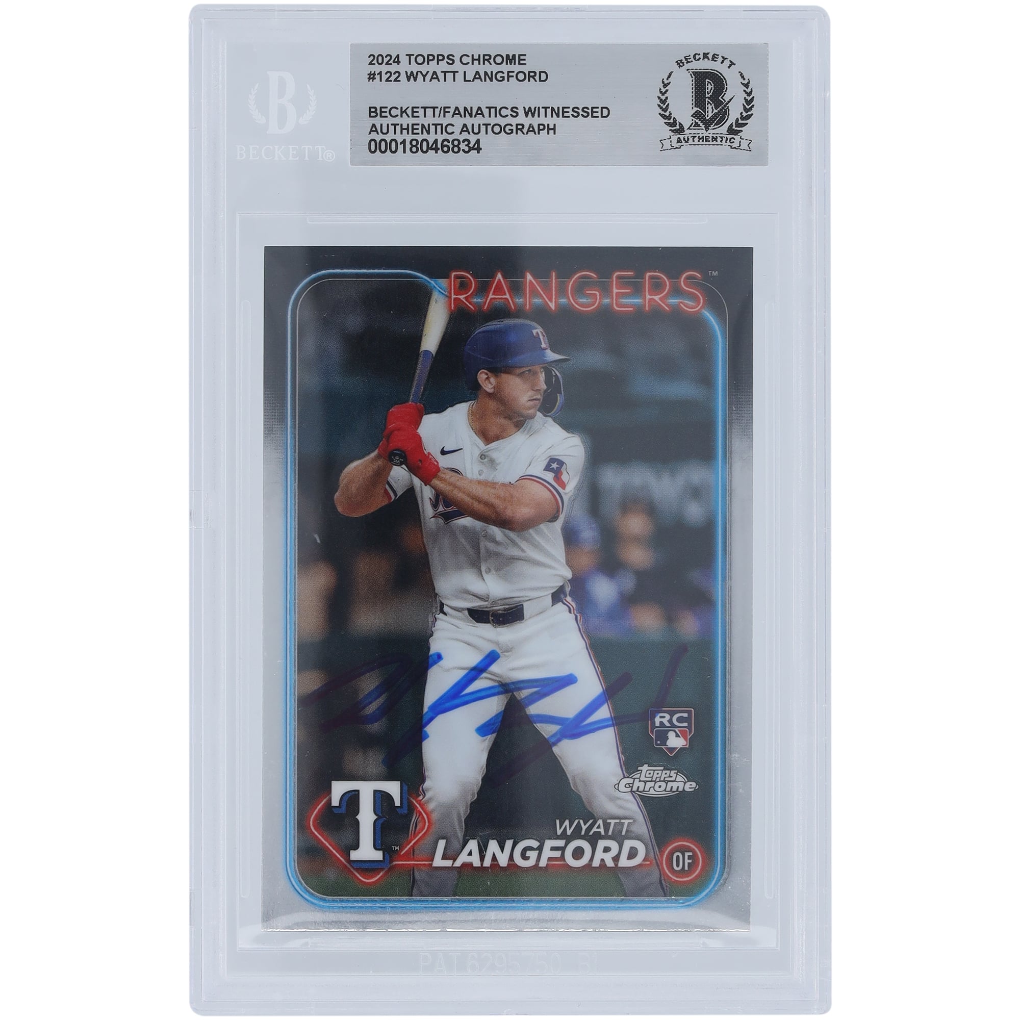 Wyatt Langford Texas Rangers Autographed 2024 Topps Chrome #122 Beckett Fanatics Witnessed Authenticated Rookie Card