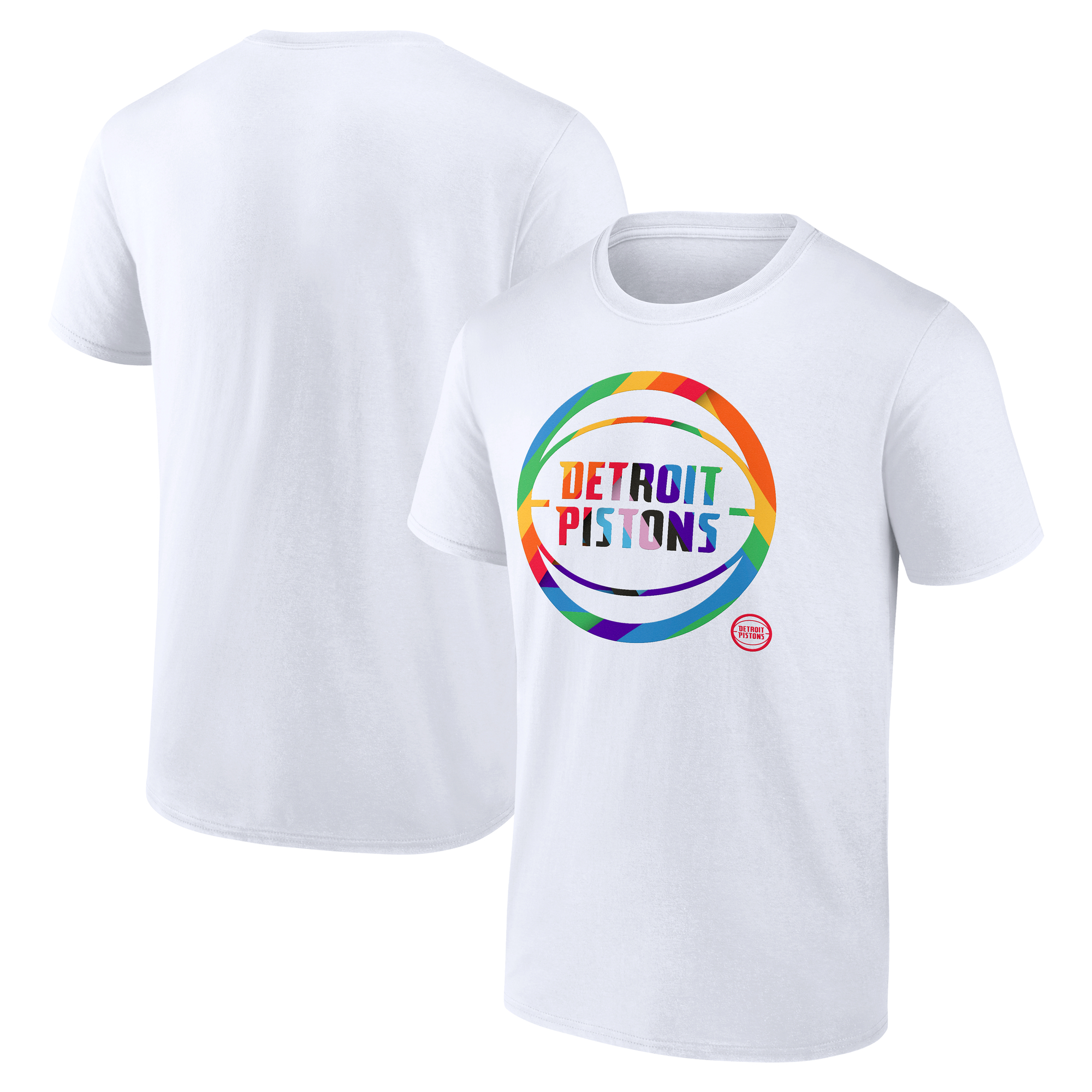 Men's White Detroit Pistons Team Logo Pride T-Shirt