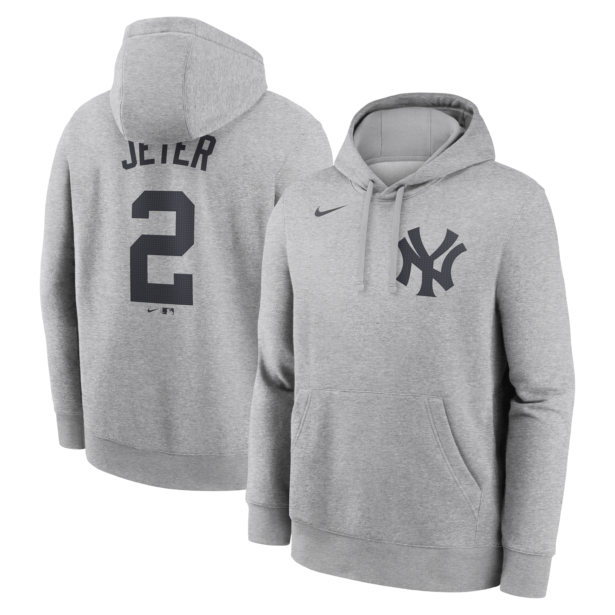 Men's Nike Derek Jeter Heather Gray New York Yankees Player Name & Number Club Pullover Hoodie