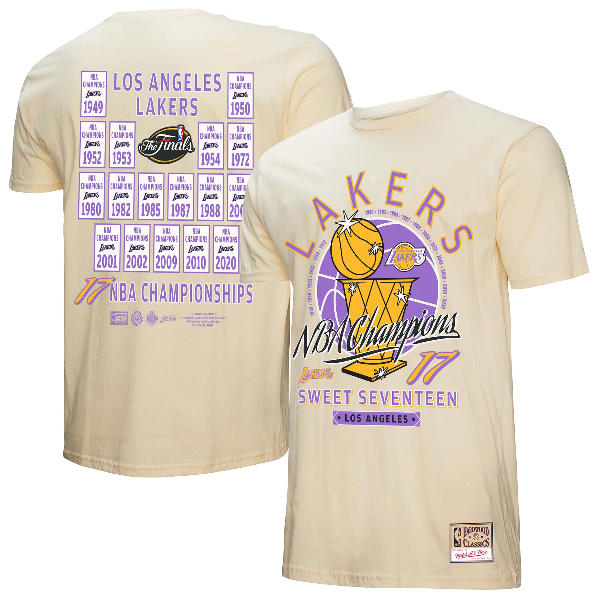 Men's Mitchell & Ness Cream Los Angeles Lakers Hardwood Classics Champions Vintage T-Shirt