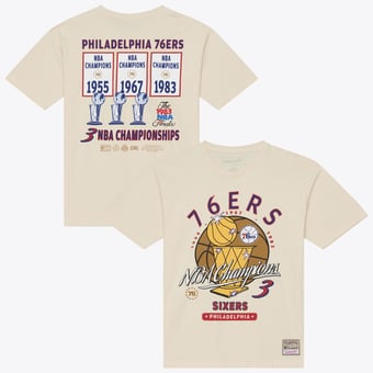 Men's Mitchell & Ness Cream Philadelphia 76ers Hardwood Classics Champions Vintage T-Shirt