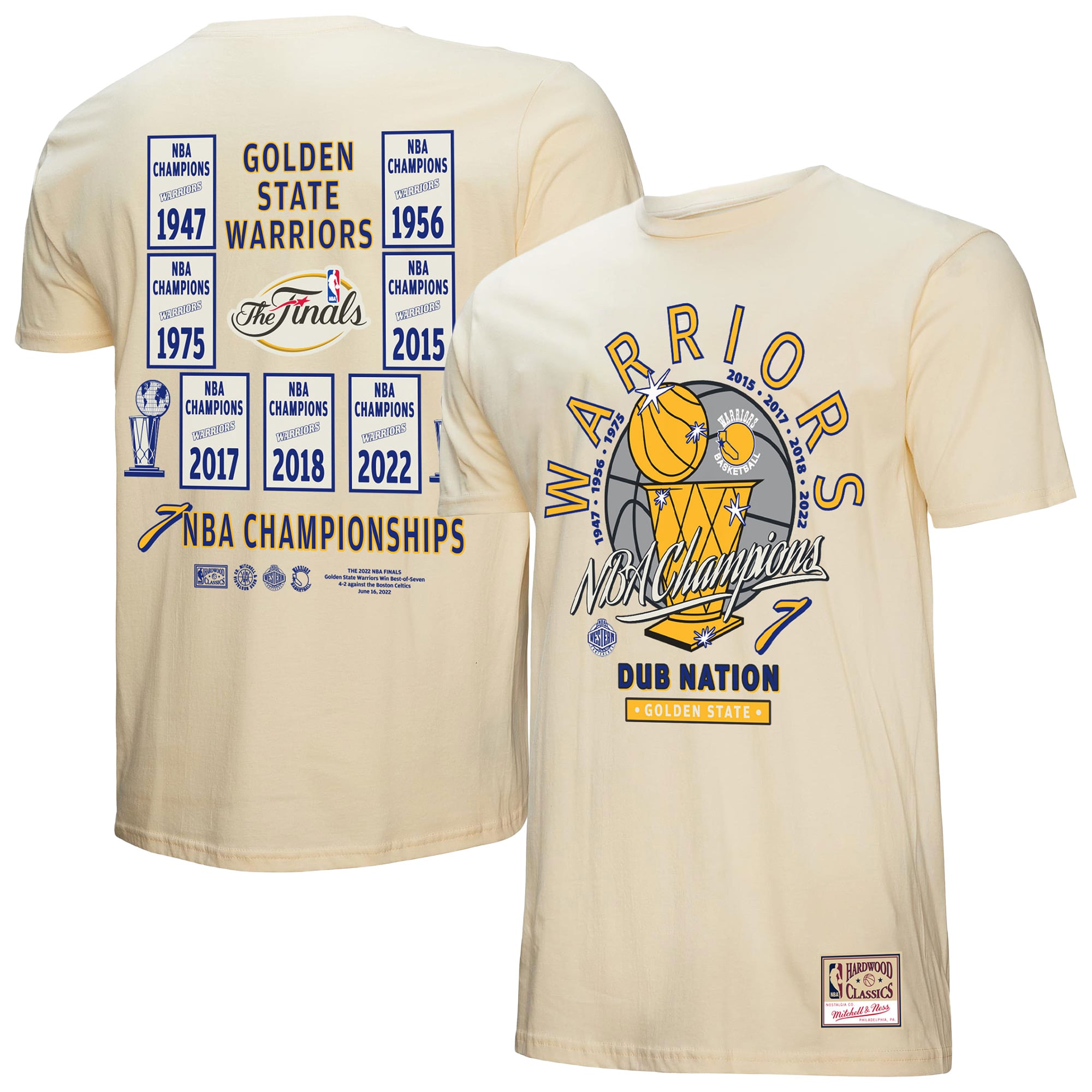 Men's Mitchell & Ness Cream Golden State Warriors Hardwood Classics Champions Vintage T-Shirt