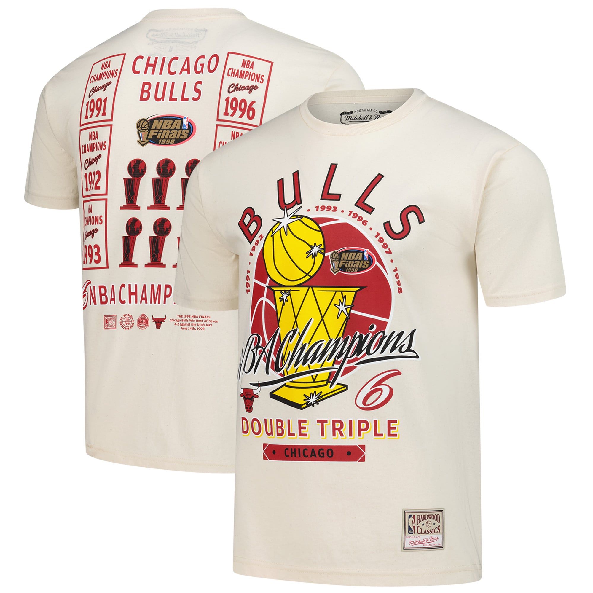 Men's Mitchell & Ness Cream Chicago Bulls Hardwood Classics Champions Vintage T-Shirt