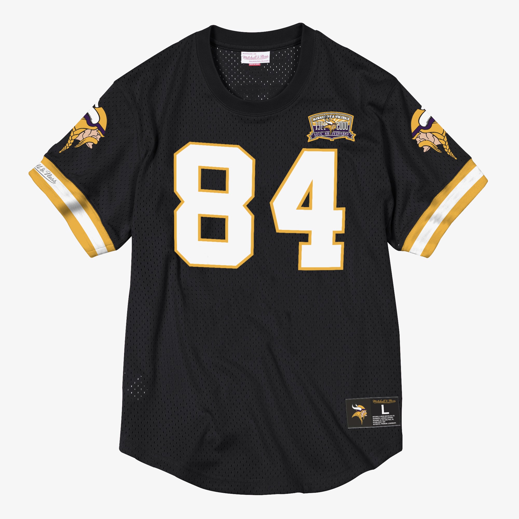 T-shirt ras du cou en maille Mitchell & Ness, nom et numéro, des Vikings du Minnesota, Randy Moss, 2000