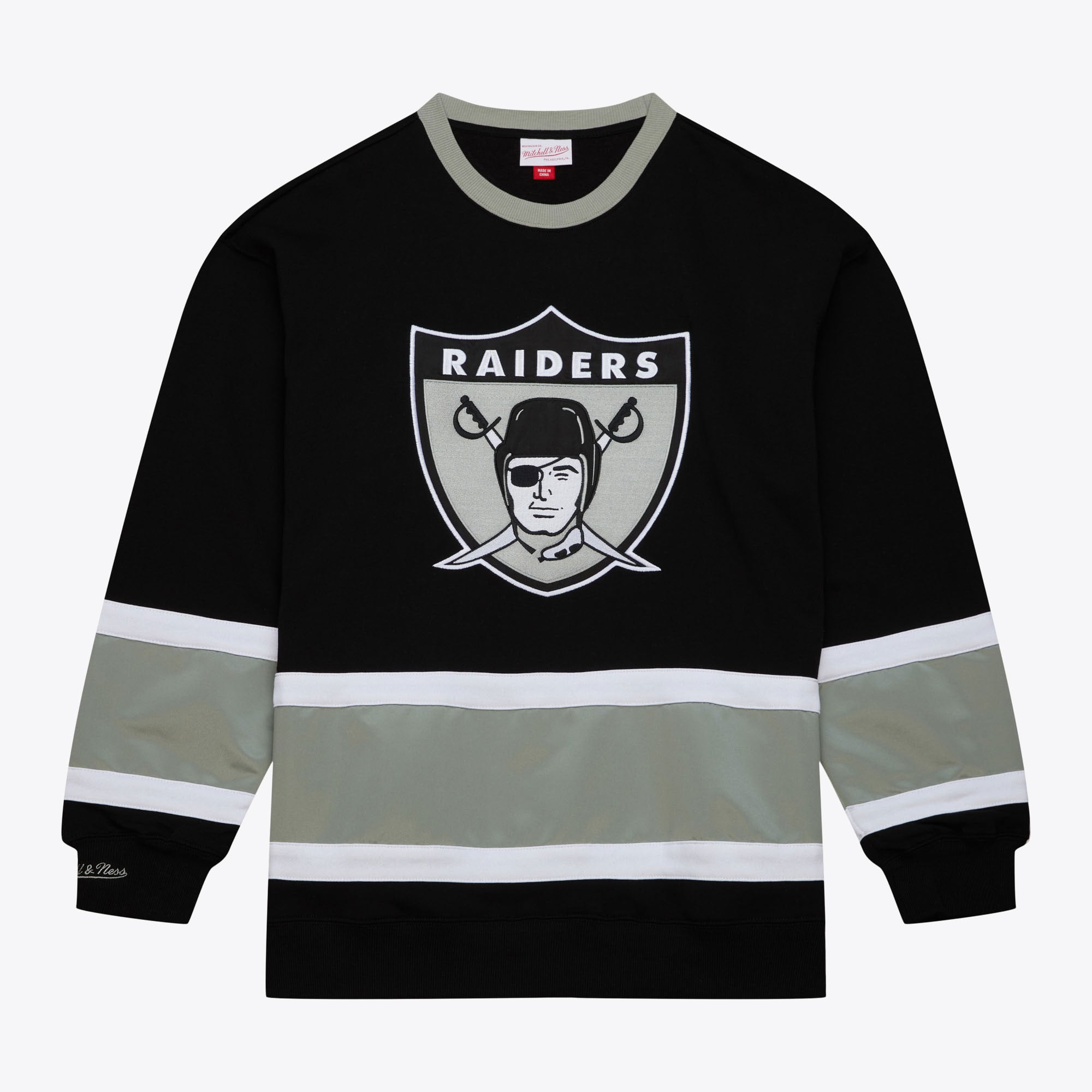 Las Vegas Raiders Mitchell & Ness Fleece-Rundhalsshirt mit Satin-Einsatz