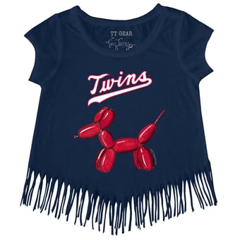 Girls Youth Tiny Turnip Navy Minnesota Twins Balloon Dog Fringe T-Shirt
