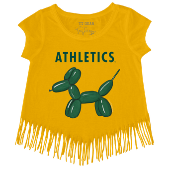 Girls Youth Tiny Turnip Gold Athletics Balloon Dog Fringe T-Shirt
