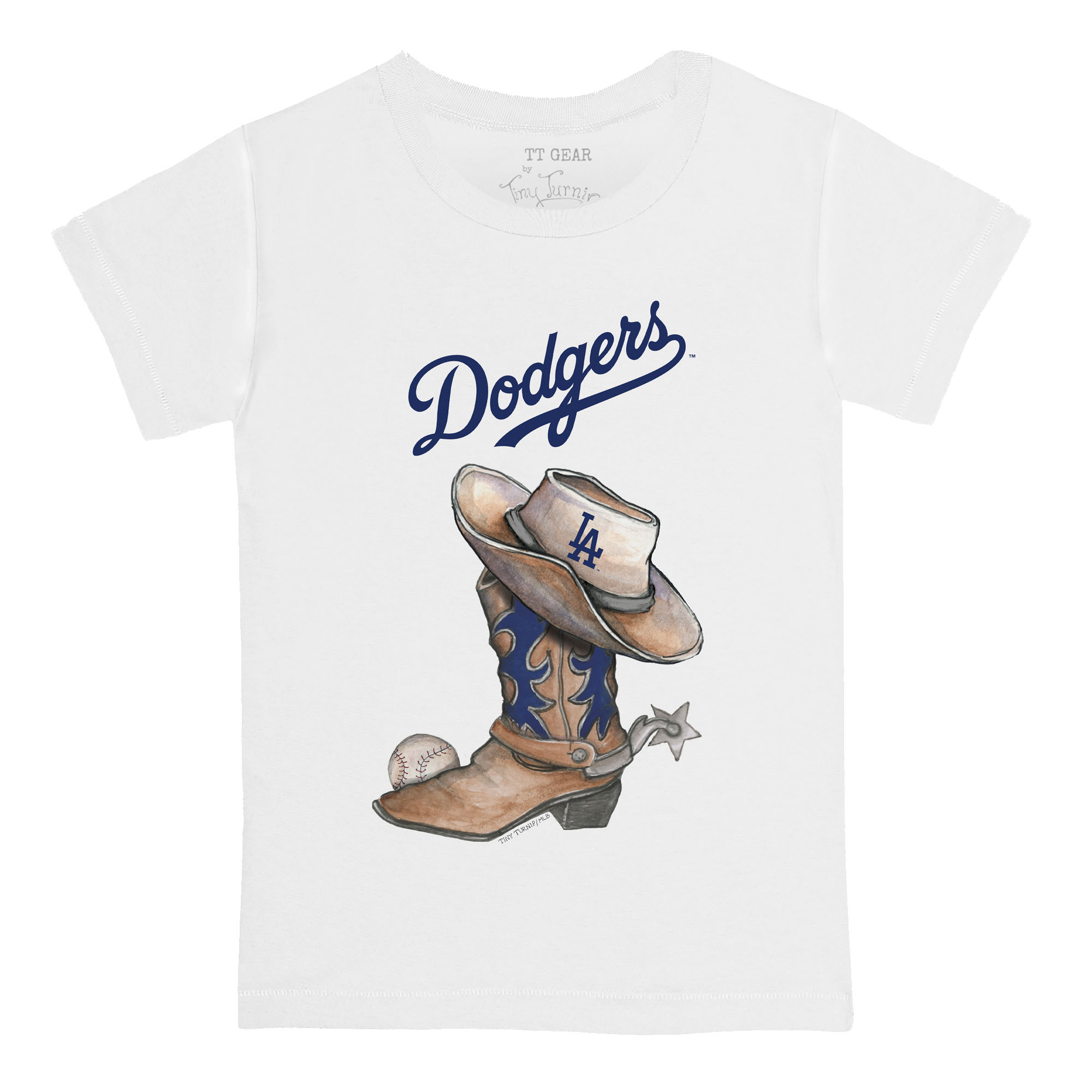 Infant Tiny Turnip White Los Angeles Dodgers Cowboy Boot T-Shirt