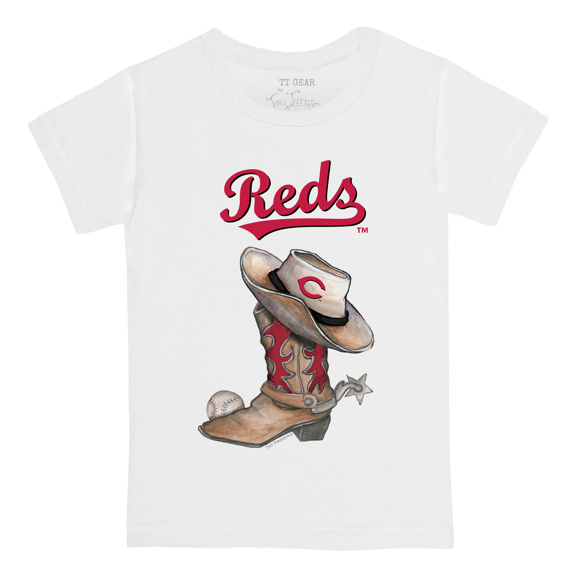 Infant Tiny Turnip White Cincinnati Reds Cowboy Boot T-Shirt Infant Tiny Turnip White Cincinnati Reds Cowboy Boot T-Shirt