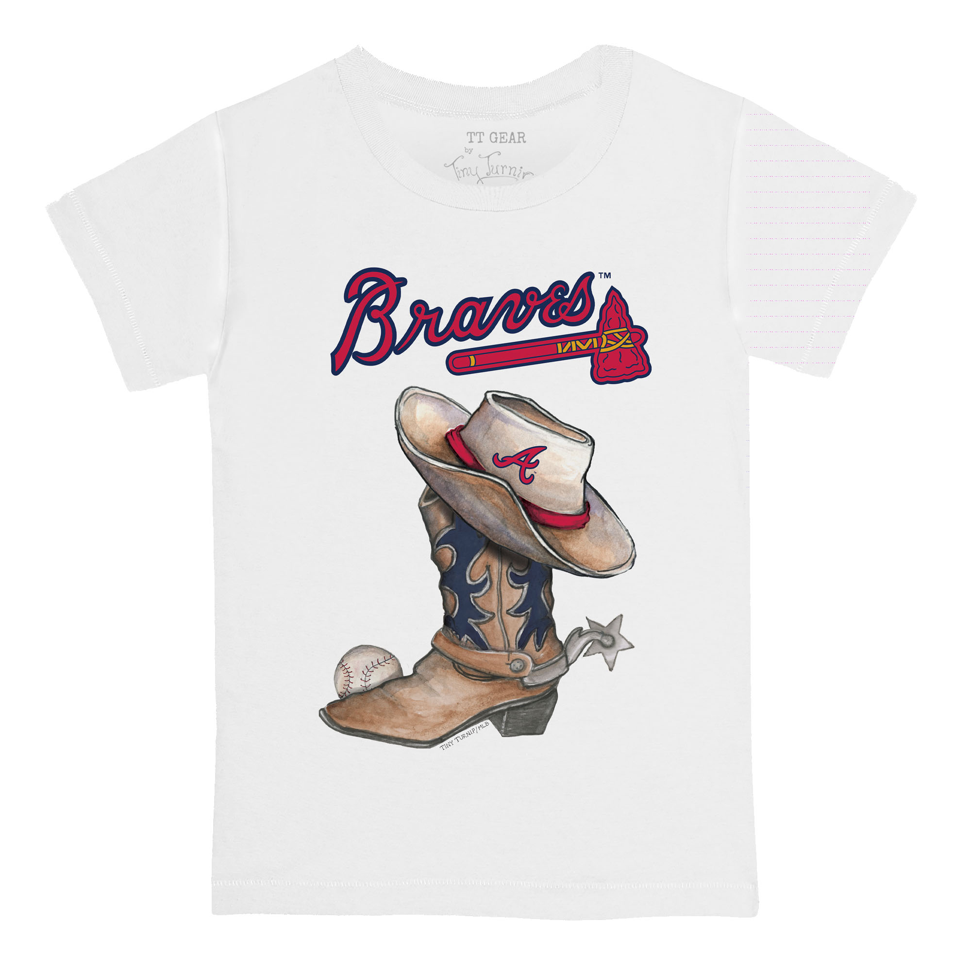 Toddler Tiny Turnip White Atlanta Braves Cowboy Boot T-Shirt Toddler Tiny Turnip White Atlanta Braves Cowboy Boot T-Shirt