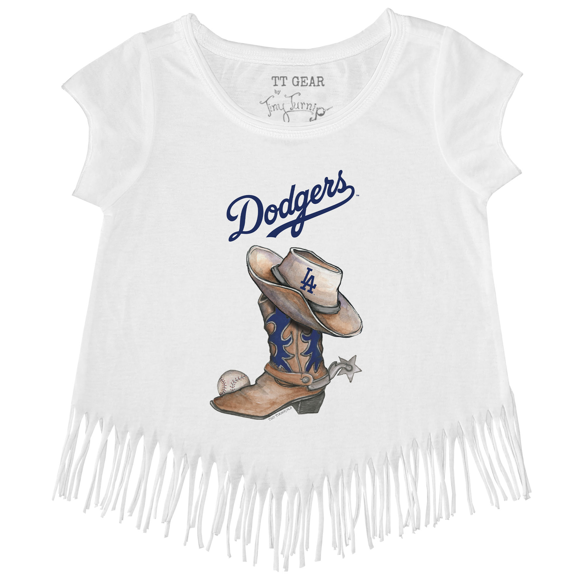 Girls Toddler Tiny Turnip White Los Angeles Dodgers Cowboy Boot Fringe T-Shirt Girls Toddler Tiny Turnip White Los Angeles Dodgers Cowboy Boot Fringe T-Shirt
