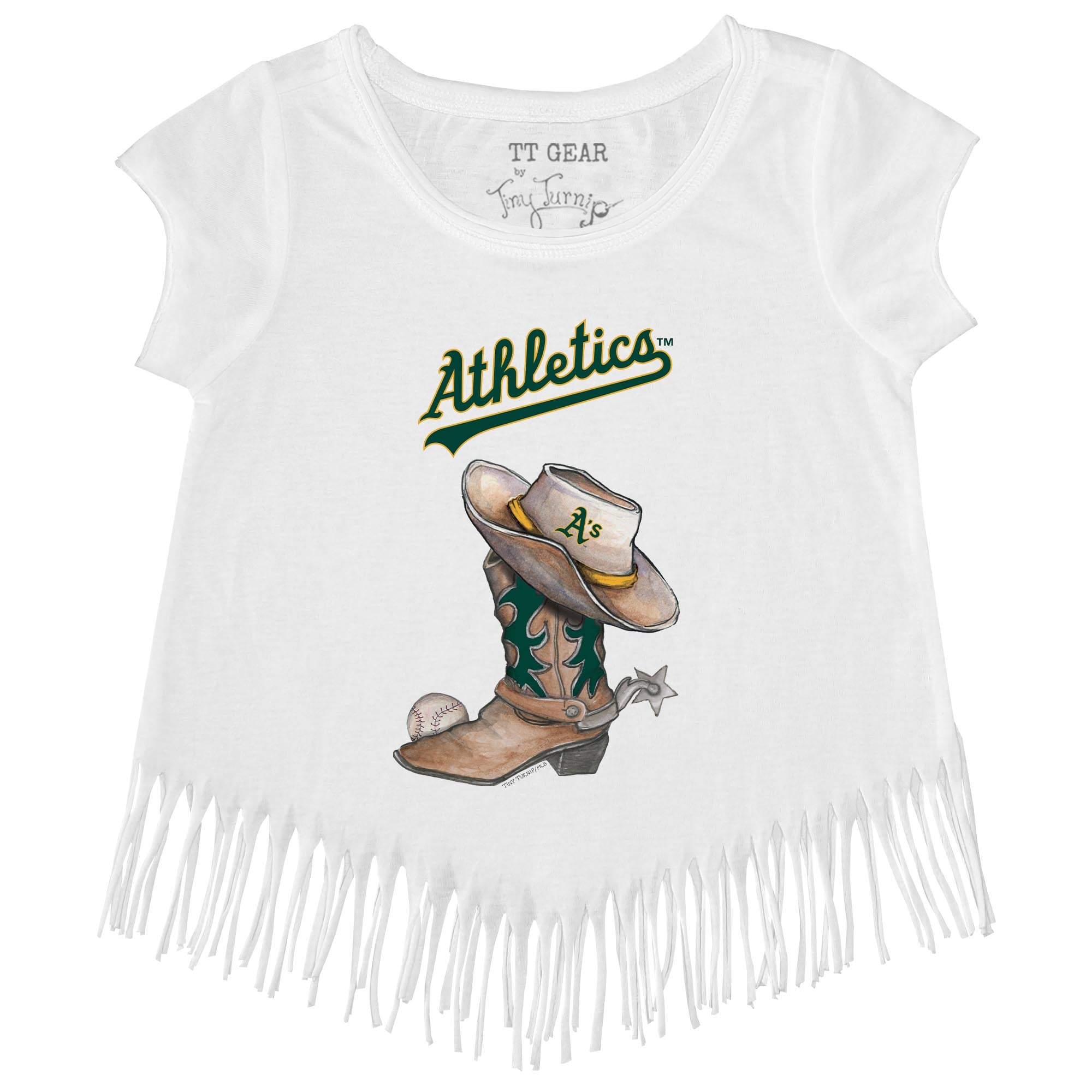Girls Youth Tiny Turnip White Athletics Cowboy Boot Fringe T-Shirt