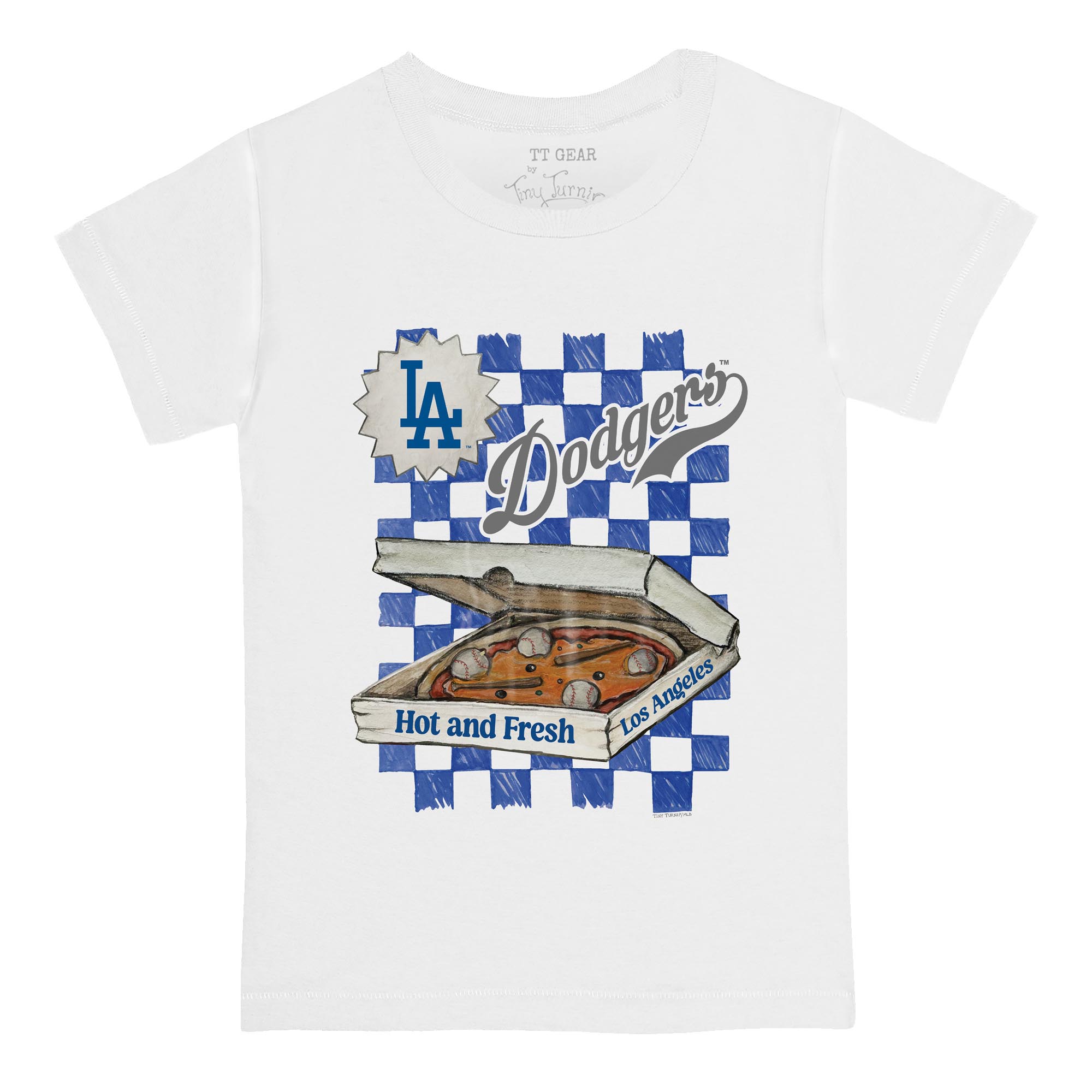 Infant Tiny Turnip White Los Angeles Dodgers Pizza T-Shirt