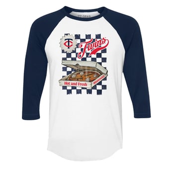 Women's Tiny Turnip White/Navy Minnesota Twins Pizza 3/4-Sleeve Raglan Baseball T-Shirt