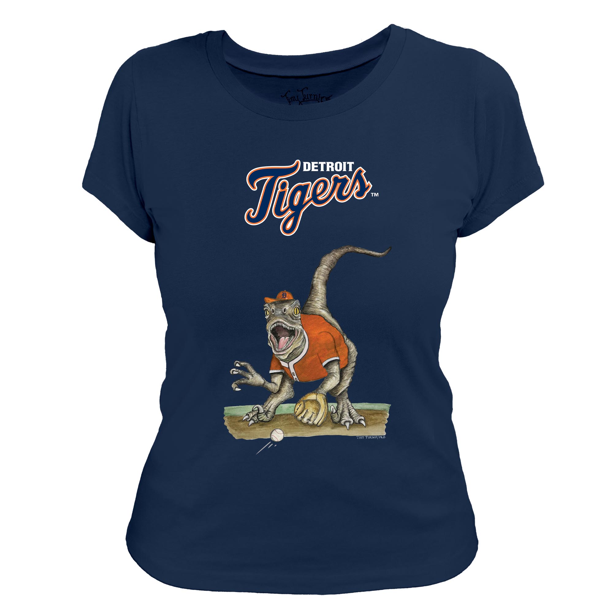 Women’s Tiny Turnip Navy Detroit Tigers Velociraptor T-Shirt Women’s Tiny Turnip Navy Detroit Tigers Velociraptor T-Shirt