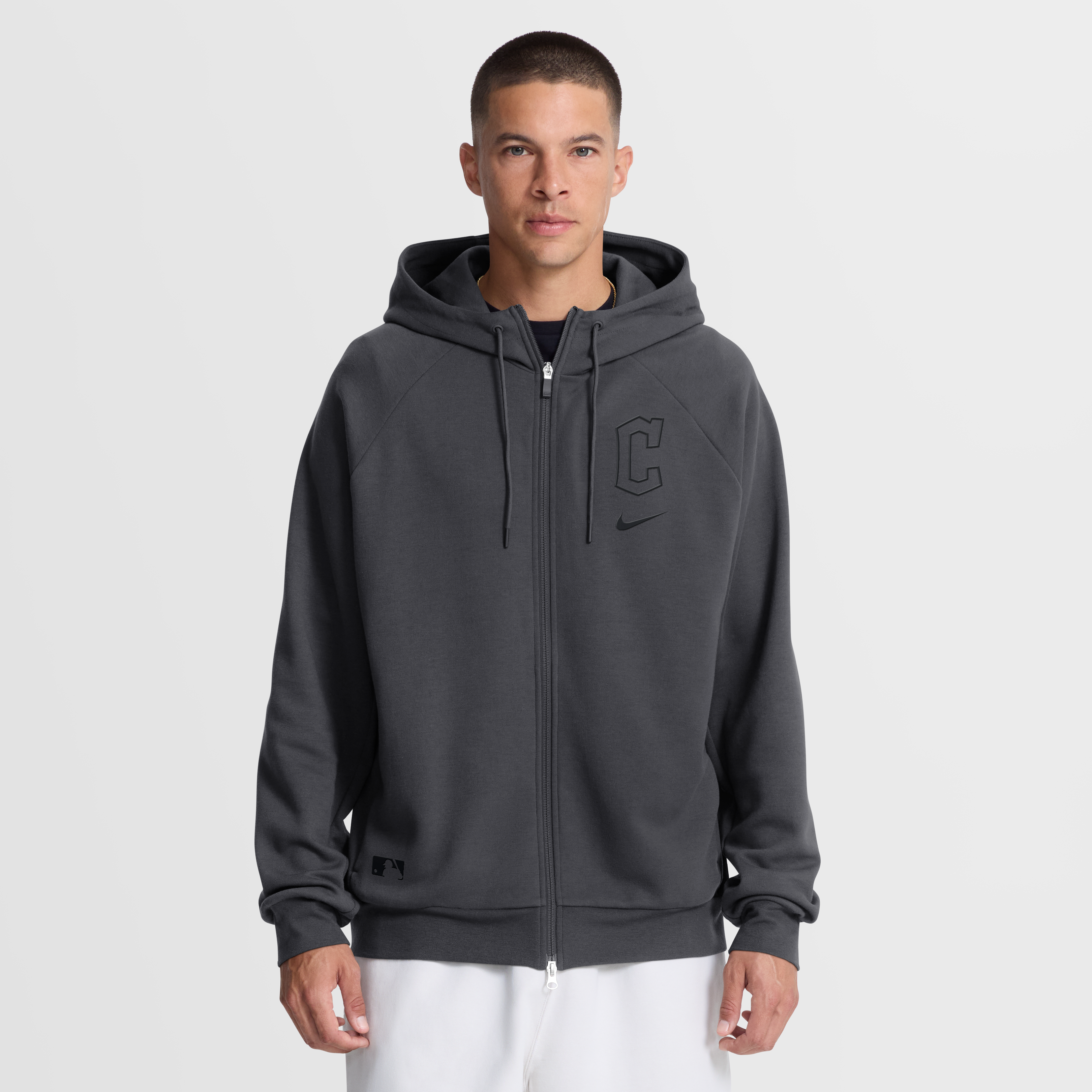 Men's Nike Anthracite Cleveland Guardians Authentic Collection Player Raglan Dri-FIT Full-Zip Hoodie